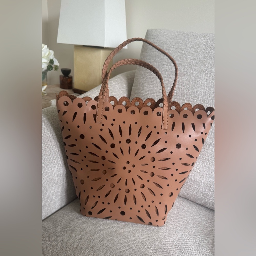 Chico’s Brown leather Laser-Cut Tote shoulder crossbody Bag